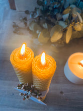 Load image into Gallery viewer, Hand rolled Bees wax pillar candles 2 pieces
